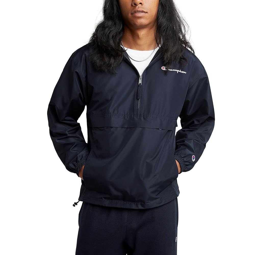 Champion Mens Navy Windbreaker Stadium Jacket‎ Quarter Zip Water Resistant